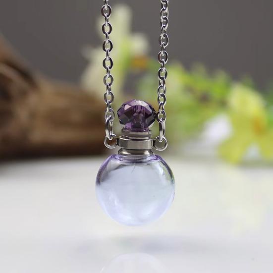 Perfume Vial Pendant Necklace Transparent Aroma Essential Oil Diffuser Pendant Refillable Spherical Perfume Bottle Necklace for Women Unique Jewelry