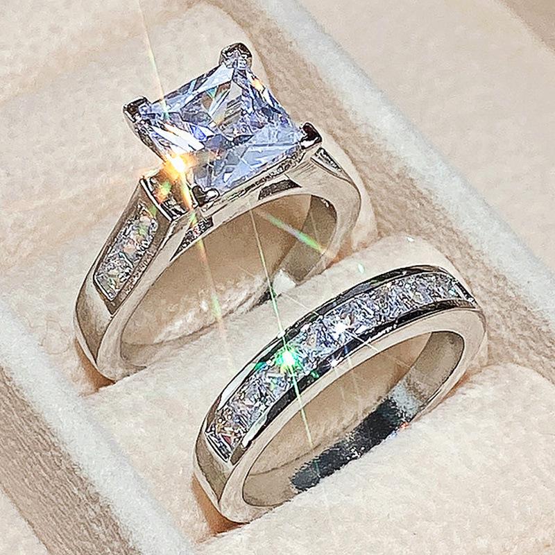 Cao Shi Women's Zirconia Square Couple Ring Set – Popular Jewelry
