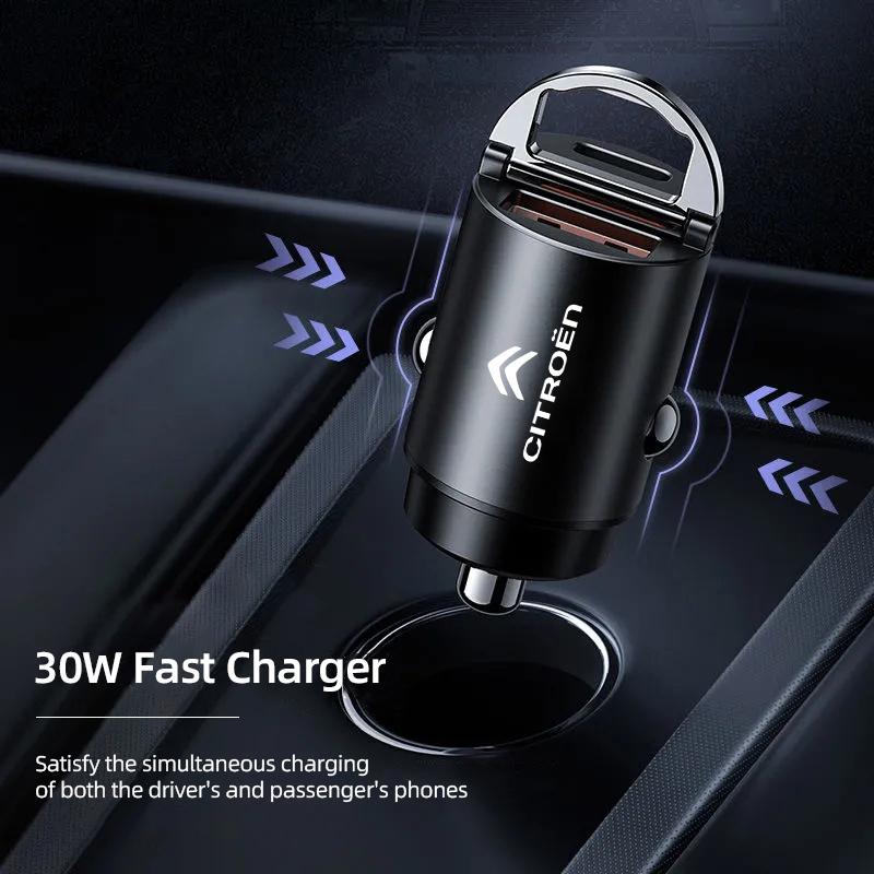 VLKO3 Car Fast Charger USB Type-C Charging Adapter Accessories For Citroen C5X C3 C4 Aircross Picasso Cactus Celysee e-C3 e-C4 C6 C1
