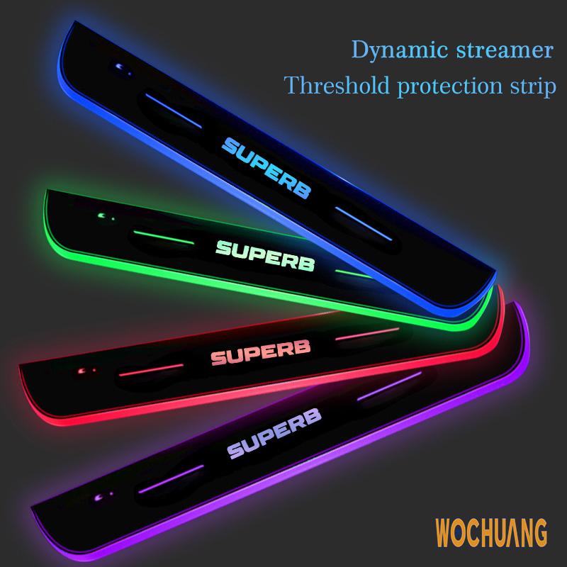 Car Door Light Projector Lamp Customized Car Logo Luminous LED Welcome Pedal Scuff Plate For Skoda Superb 3 Estate 3V3 3V5 3T5 2