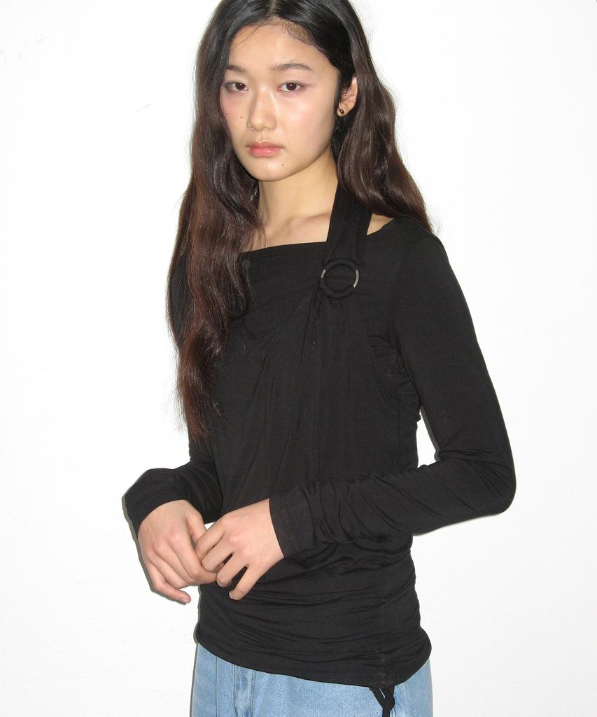 PLACE STUDIO Halter Neck Shirred Strap O-Ring Point Layered Sleeveless T-Shirt Set _3 Colors