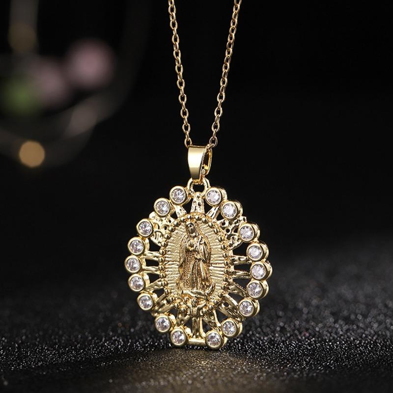 European and American Fashion Micro inlaid Color Zircon Pendant Women's Jewelry Virgin Mary Necklace