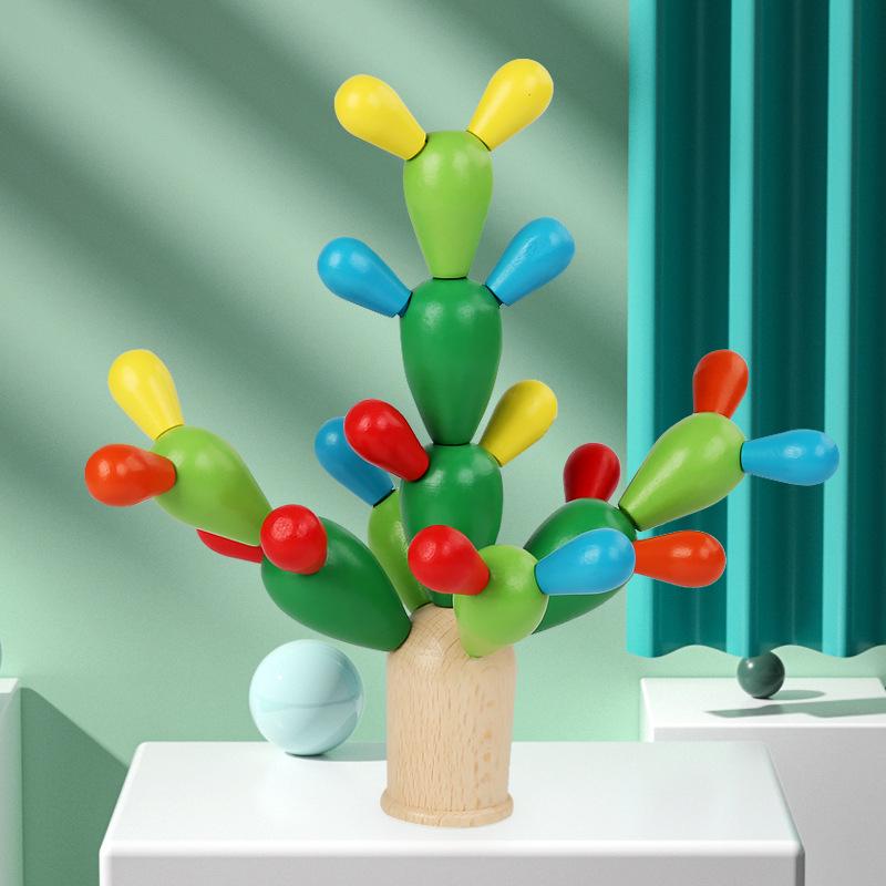 

Montessori Wood Cactus Interlocking Puzzle Blocks for Young Children, Ages 1-3