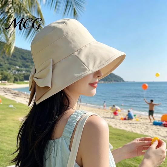Packable Sun Hat Summer Hat, Rear Bowknot Wide Brim Cycling 360 Hiking Degree Protection UV Fisherman for Outdoor Travel-friendly