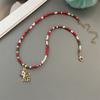 Christmas Necklaces for Women Girls Handmade Rice Beads X'mas Tree Santa Claus Snowman Gift Necklace Pendant New Year Jewelry