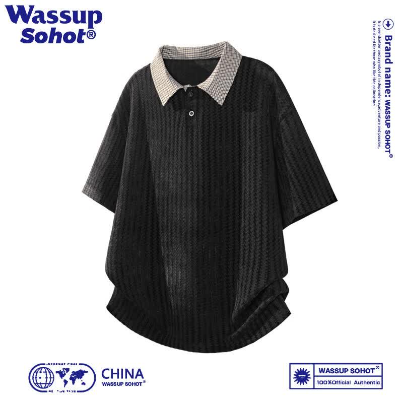 Wassup Sohot Men s Retro Fishbone Polo T-Shirt 185/100A