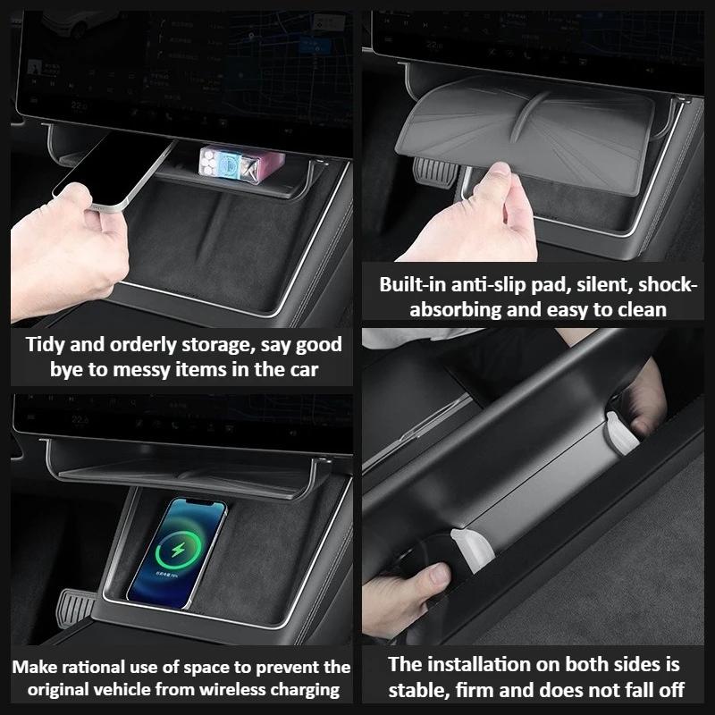For Tesla Model Y Juniper/Model 3 2025 2026 Under-screen Storage Box Car Supplies Center Control Tissue Organization Tray ABS