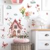 Fairy Tale Cartoon House with Flowers Wall Sticker Dreamy Self-Adhesive Decor for Kids Bedroom Living Room Nursery Wall Art