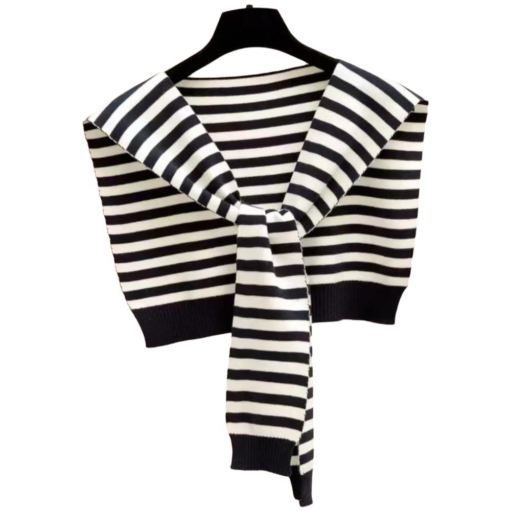 Striped Knitted Shawl Thin Warm Shoulder Wrap Trendy Shoulder Protection Scarf Korean Style