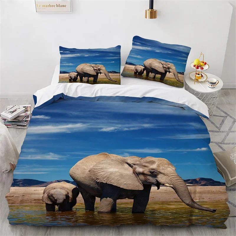 Elephant Duvet Cover King Queen Size Wild Animal Comforter Cover Polyester Bohemian Mandala African Safari Animals Bedding Set