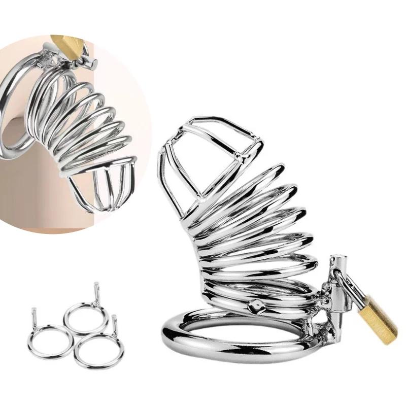 Metal Cage Chastity Device Hollow Breathable Adult Toy Erotic Urethral Lock Ring Sex Toys for Bondage Gear