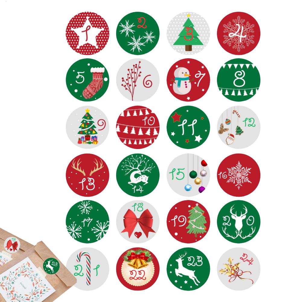 1-24 Christmas Advent Calendar Number Paper Stickers DIY Gifts Baking Package Envelope Stationery Xmas Party Seal Label Stickers