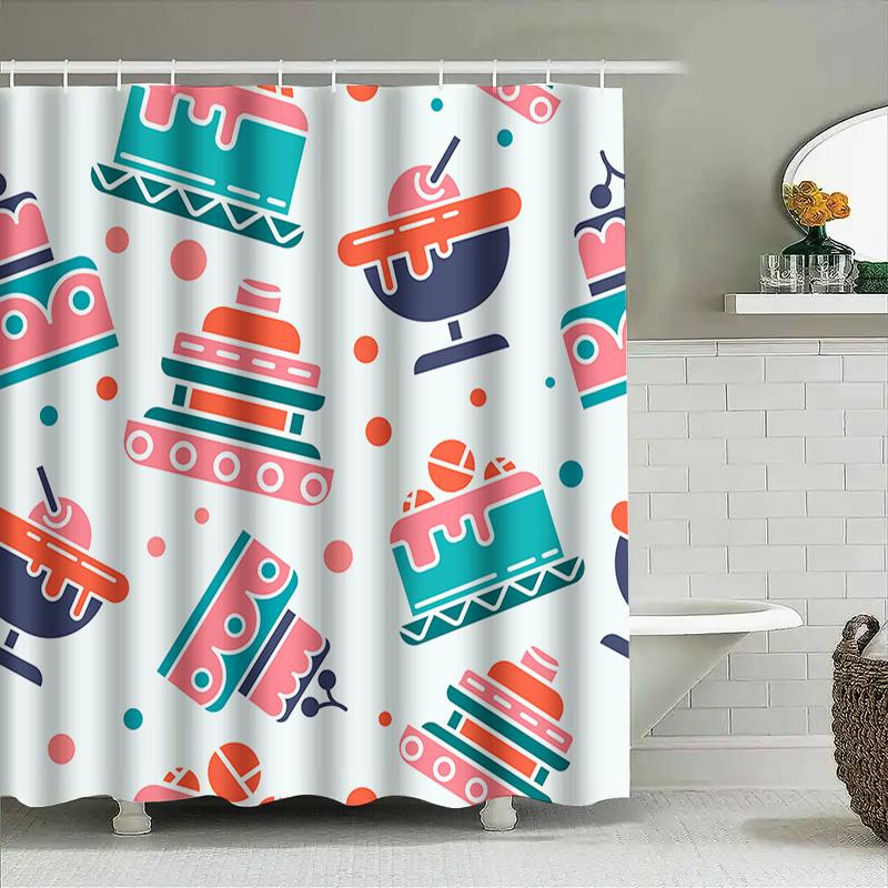 Blue Red White Cartoon Pattern Shower Curtain For Bathroom Home Decor Waterproof Washable Bath Linen 72X180Cm (Set)   Colorful C