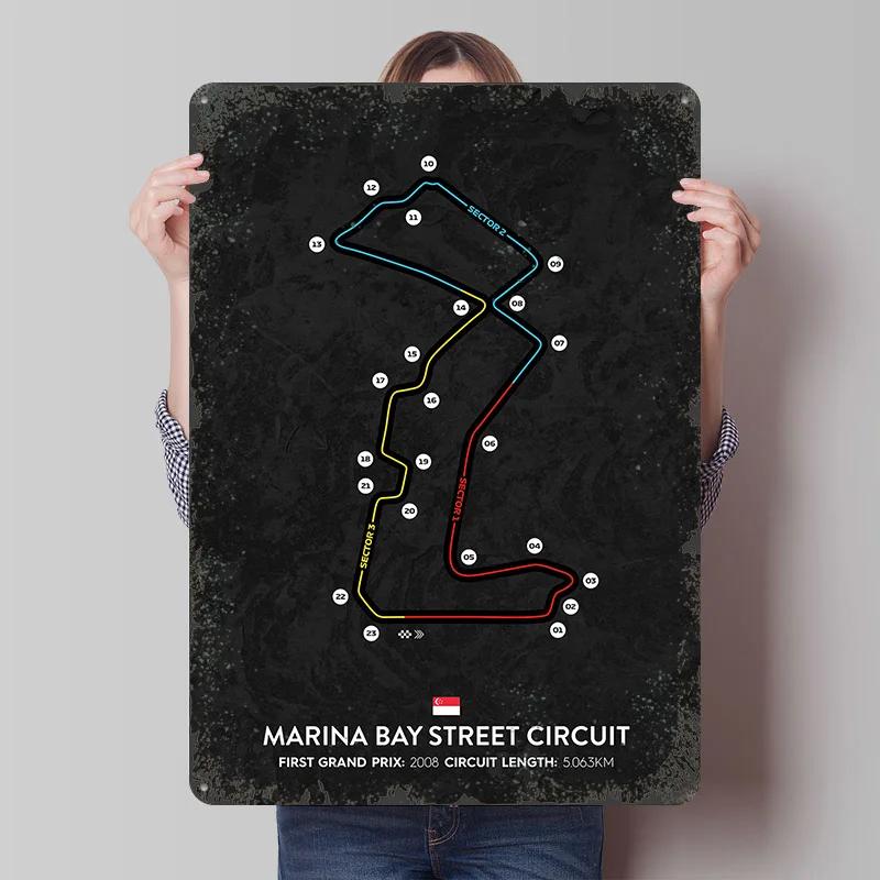 Marina Bay Street Circuit Poster Customized Wall Art Vintage Metal Signs Retro Tin Plaque for Man Cave Decoration Living Room