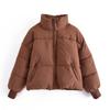 Automne Hiver Femmes Doublure En Coton Court Parka Veste Manteau avec Col Montant Couleur Unie Style Preppy Épais Poches À Fermeture Éclair Oversize XS-L