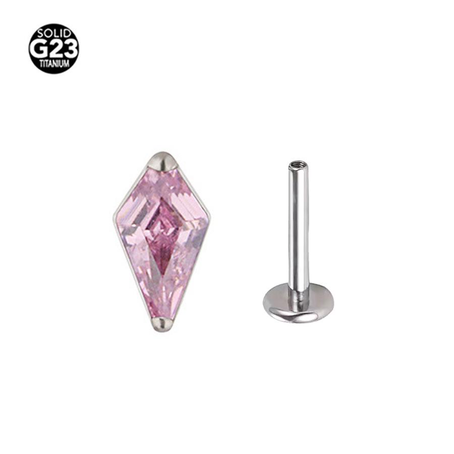 

Титановый циркон квадратные серьги-пусеты пирсинг ювелирные изделия Rod 1.2*6mm / Thread M0.9 розовый