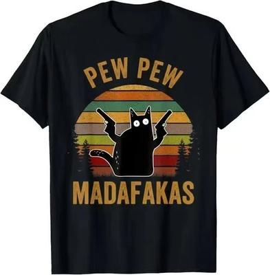 Pew Madafakas Pew Zbraně Vtipná Černá Kočka Retro Vintage Tričko