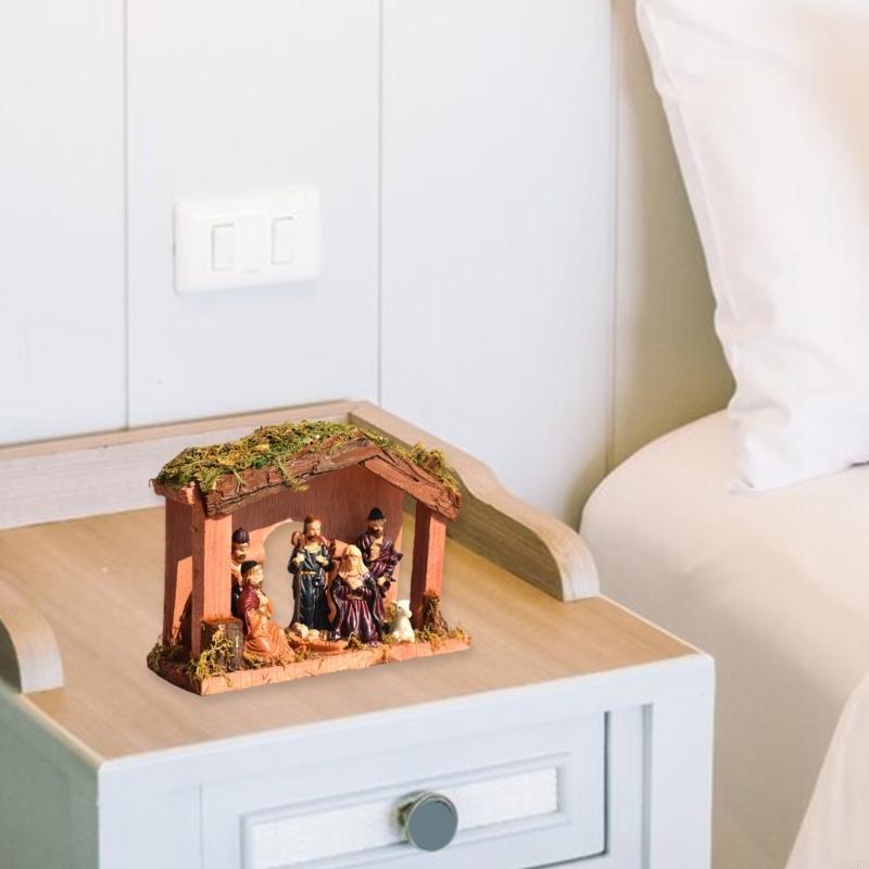 62KD Festive Nativity Manger Scene Resins Birth Statue Figurine Table Decoration for Christmas Celebration