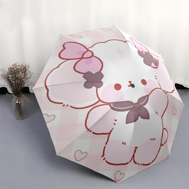 1pc Adorable Heart Bowknot Design Automatic Folding Umbrella with Cross Pattern - Perfect for Fans, Travelers, Daily Use, and Festive Gifts!F063