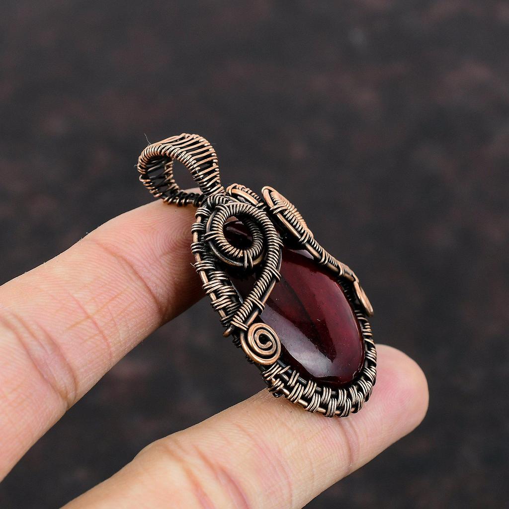 Red Fire Labradorite Pendant Copper Wire Wrapped Gemstone Pendant Handmade Dainty Copper Jewelry Designer Pendant Wire Wrap Jewelry For Gift