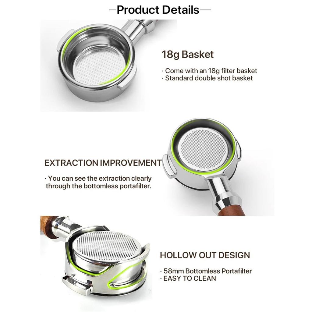 58mm Stainless Steel Bottomless Portafilter for EXPOBAR E61 FAEMA SEMREMO Coffee Machines Portafilter Filter Replacement