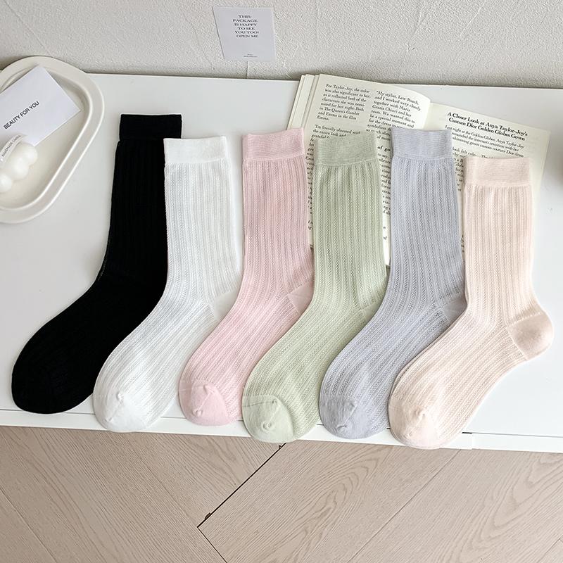 Socks For Women Summer New Solid Color Breathable Girl Thin Socks Simple Japanese Style Casual Mesh Socks Hollow Out Comfortable