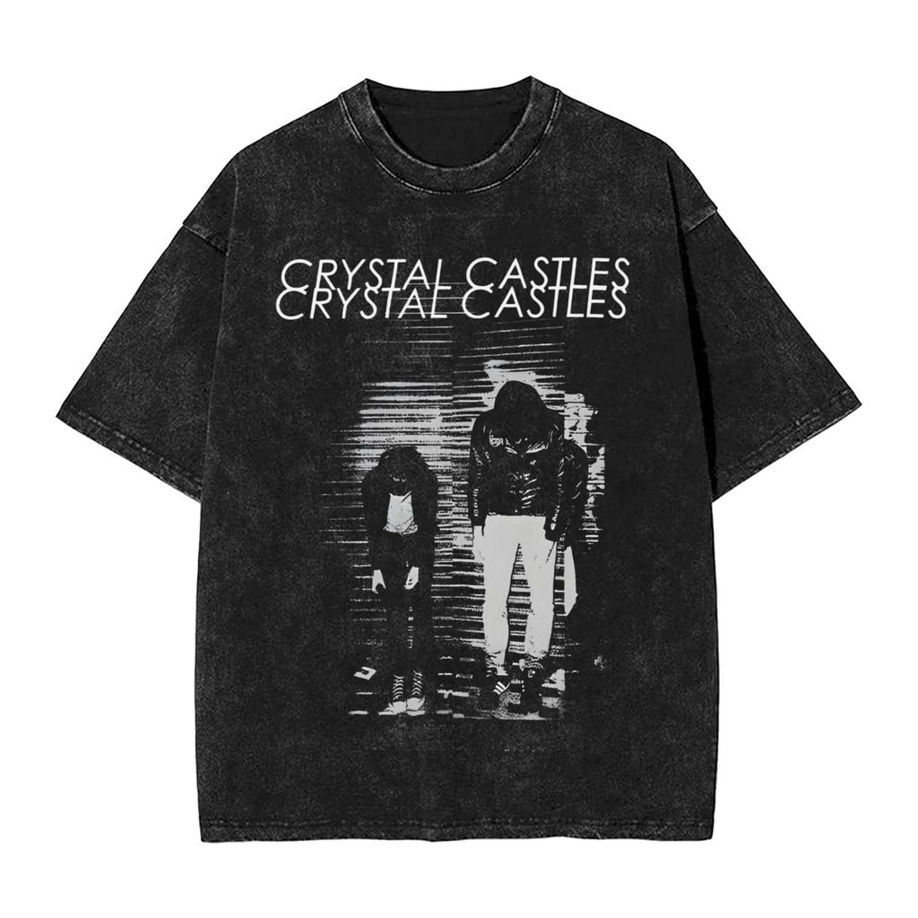 Crystal Castles Men T Shirts Washed Novelty Tees Short Sleeve Round Collar T-Shirts Cotton Plus Size Clothing