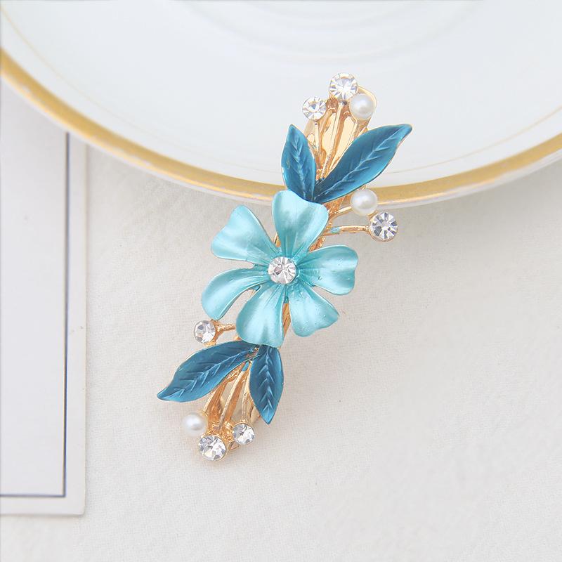 Stall Rhinestone Hairpin Painted Lacquer Flower Clip Small Flower Alloy Hairpin Ponytail Spring Clip
