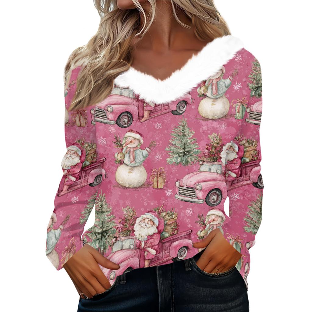 Long Sleeve Shirts For Women Cute Tops Christmas Prints Tees Blouses Casual Plus Size Basic Tops Pullover