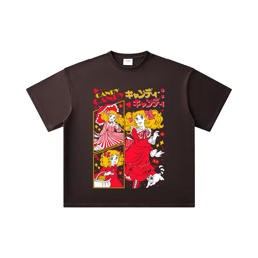 T-shirt unisexe en coton épais 260 g/m², fil double 32, 100 % coton, impression Candy Candy V2