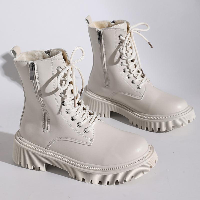 Fashion 2025 Zippers Platform Ankle Boots for Women Autumn Winter Warm Thick Plush Short Booties Mujer Thick Sole Lace Up Boots Woman