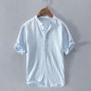 2026 Men's Summer Stand Collar Cotton Linen Short Sleeve Casual Shirt - Breathable, Loose Fit