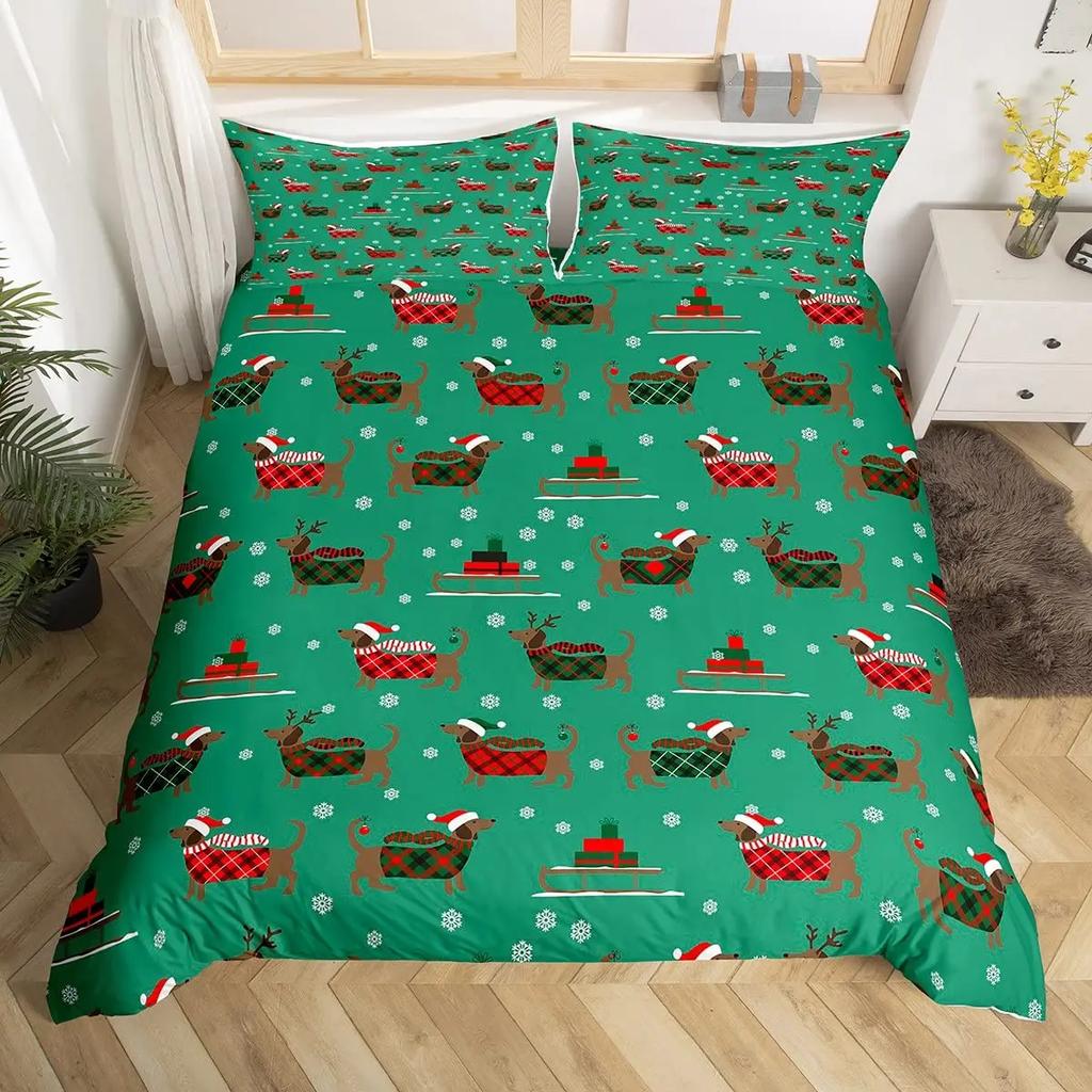Cartoon Dachshund Bedding Set Cute Sausage Dog Duvet Cover Set Pet Puppy Printed Comforter Cover Animal Polyester Quilt Cover