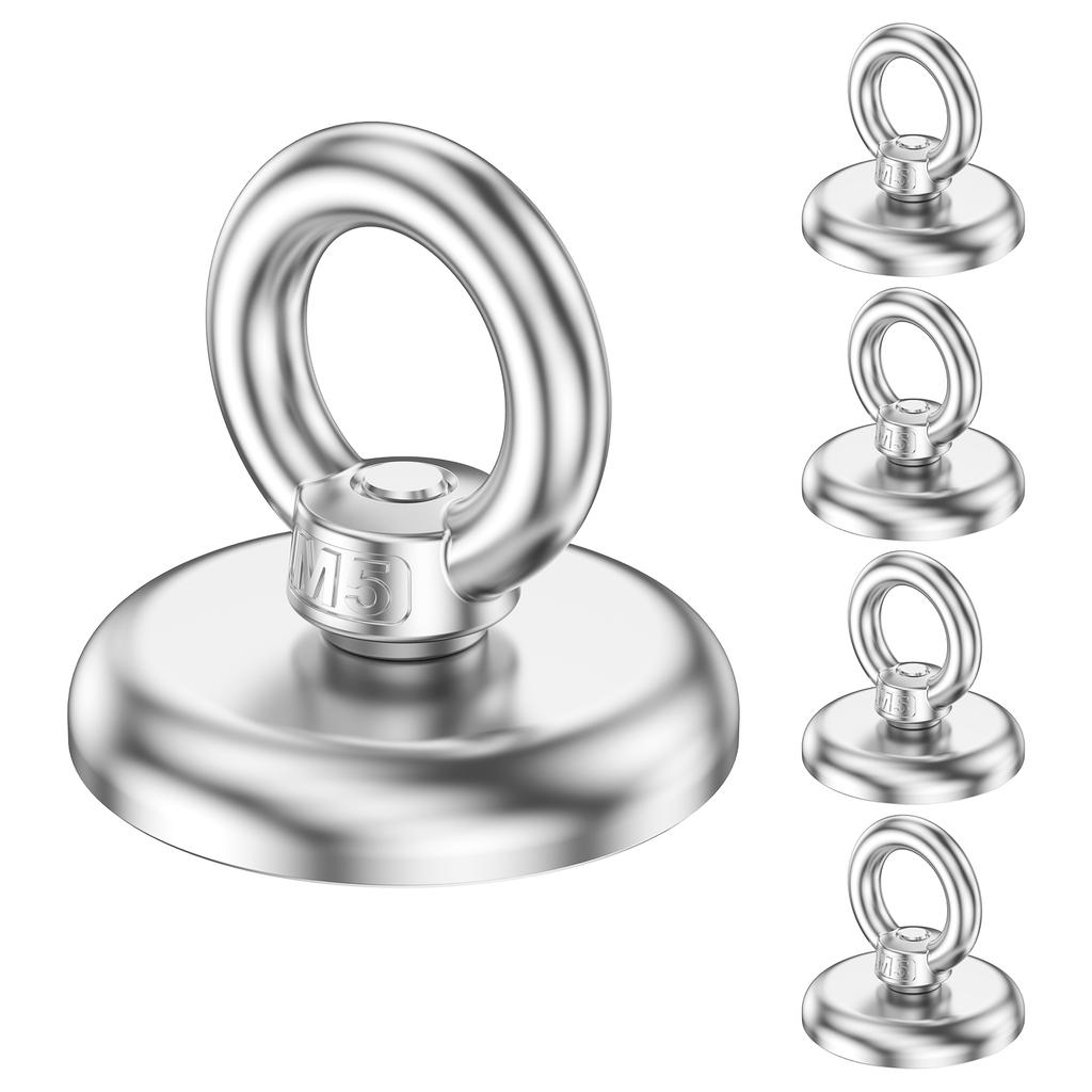 5Pcs Magnet Strong 32 Mm Neodymium Eyelet Strong Pot Magnet Hook 30 Kg/66 Lbs Adhesive Force for Garage Warehouse RV