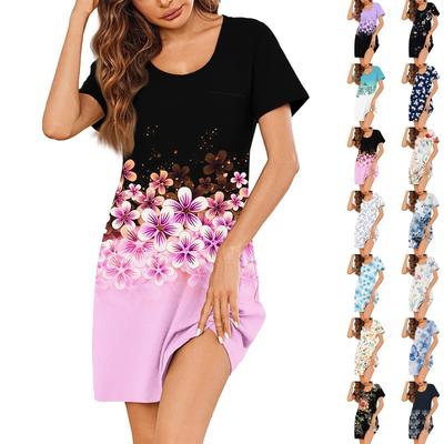 Womens Summer Dresses Short Sleeve Linen Casual T-Shirt Dresses Swing Beach Midi Dress Sundresses With Pockets