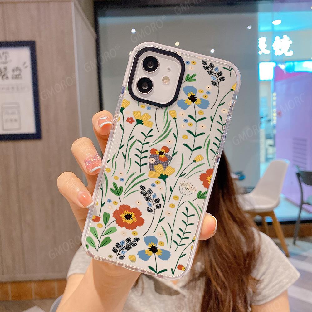 ins wind floral mobile phone case Apple 15pro anti-drop two-color transparent case iphone17pm soft case protective case 14