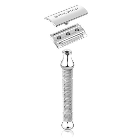 Pink Woolf Double Edge Safety Razor for Men CC87 (Close Comb), Shaving Razor Men Eliminates Nicks & Cuts, Anti Slip Grip ,Pack Of 1 (CHROME)