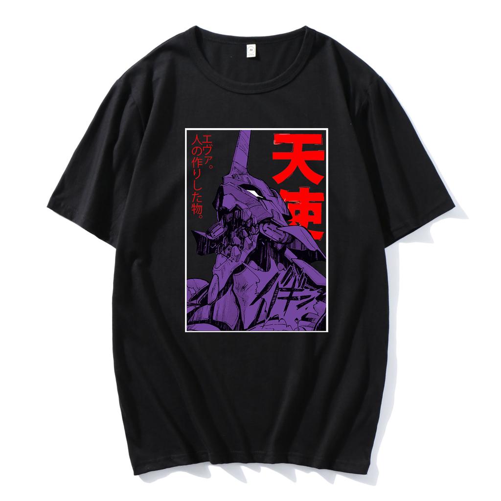 100% Cotton Anime Harajuku Ayanami Rei Printing Tshirt MenMomen Oversized Short Sleeve T-shirt Spring Summer Tops