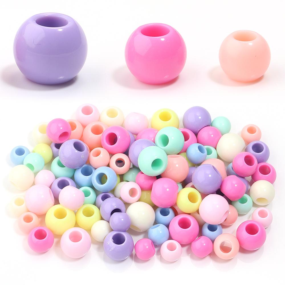50pcs Candy Color Acrylic Beads Large Hole Round Loose Spacer Beads For Jewelry Making DIY Crafts Necklace Bracelets Accessories