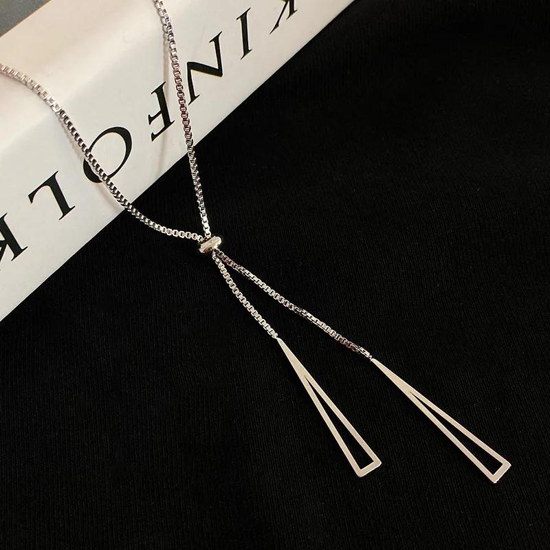 Simple Gold Silver Color Necklaces for Women Long Tassel Sweater Chains Pull Design Clavicle Necklace Jewelry