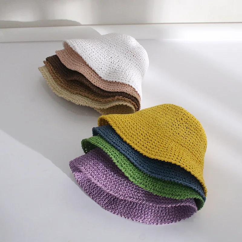 Womens Sun Hat Handmade Straw Bucket UV Protection Wide Brim Packable Travel Summer Cap Foldable Beach Breathable Sun Hat