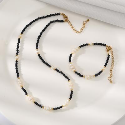 100% Natural Freshwater Pearl & Black Spinel Stone 14K Gold Filled Female  Set For Women Necklace Bracelet Birthday Gifts