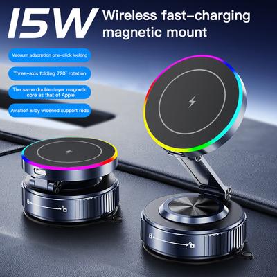 15W Magnetic Car Wireless Charger Vacuum Suction Bracket Phone Holder for Magsafe iPhone 17 16 15 14 13 12 Fast Charging Station