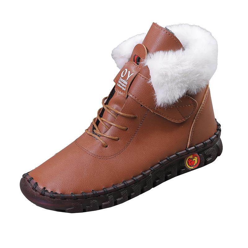 Women's Snow Boot Fashion Hand Sewing Ankle Boots for Women Warm Short Leather Boots Women Waterproof Cotton Shoes Botas Mujer