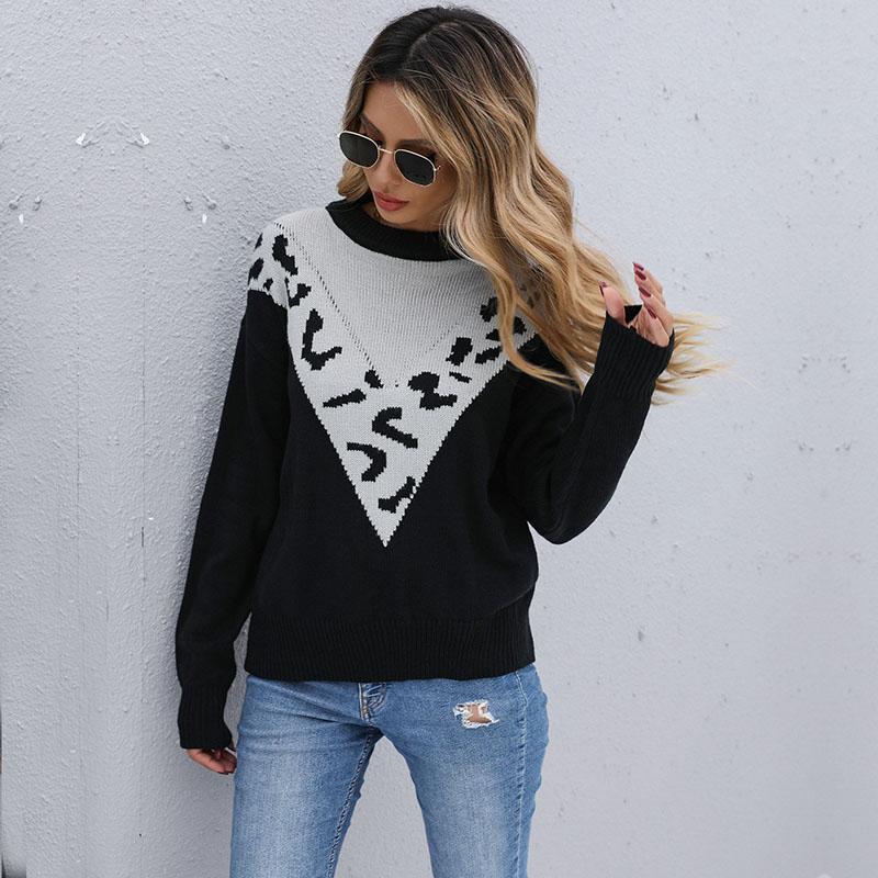 YYFS Women's Fashion Casual Leopard Print Autumn Winter Long Sleeve O-Neck Sweaters
