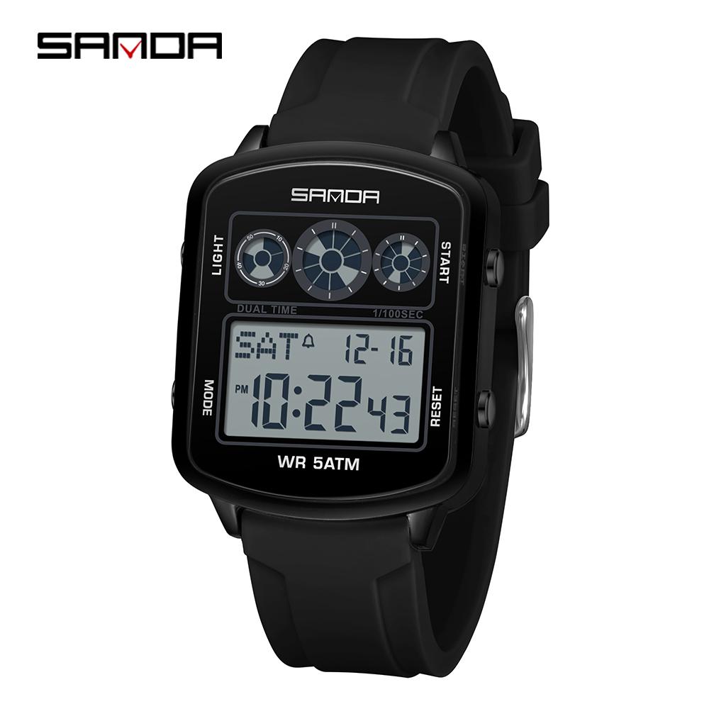 SANDA Brand 6503 Fashionable Square Timer Electronic Watch, Student Alarm Clock, Multifunctional Waterproof Sports Men's Watch
