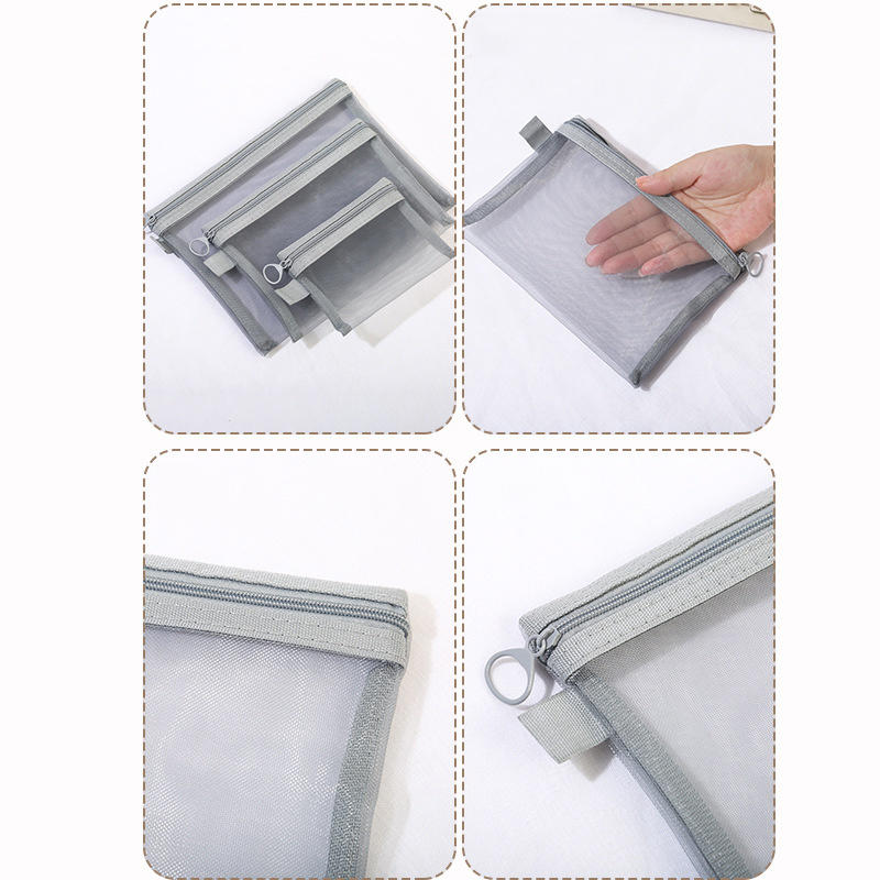 3pcs/set Transparent Mesh Zipper Cosmetic Bag Women Necessary Organizer Fashion Small Large Black Toiletry Makeup Pouch Case