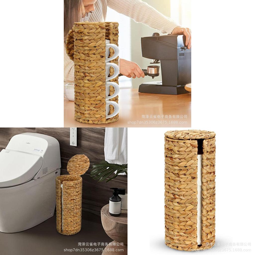 Cesta de Almacenamiento de Papel Higiénico Tejida con Tapa para Organización del Baño