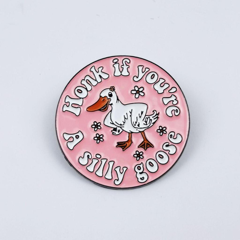 Funny Cartoon Big White Goose Brooch Set - English Letter Accessories for Backpacks & Clothing