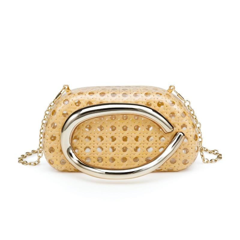 

New Acrylic Banquet Handbag with Retro Metal Decoration Handheld Box Bag Hollow Out Vine Weaving Bag Banquet Bag хаки
